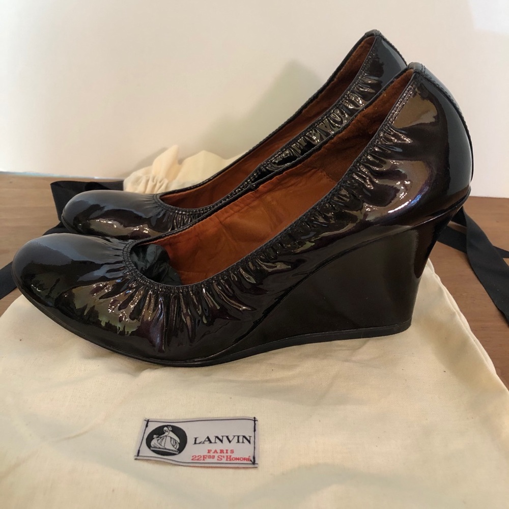 Lanvin Black patent leather wedge heels. 8.5 Nice!